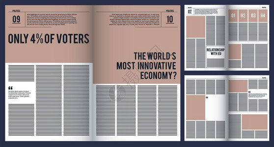 杂志模板广告小册子页面布局覆盖图片和文本矢量设计模型的场地面积配有照片和文本插图的杂志页面广告小册子页面覆盖图片和文本矢量设计模图片