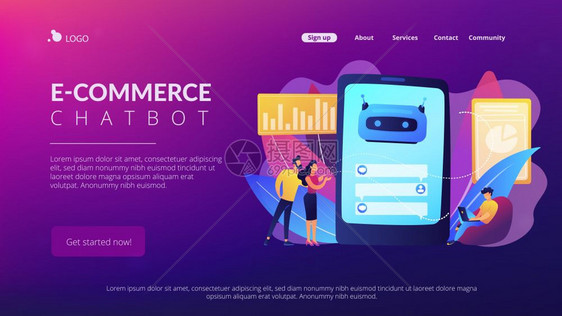 客户服务聊天室电子商务聊天室自助体验概念网站充满活力的紫罗兰着陆网页模板聊天室客户服务概念登陆页面图片