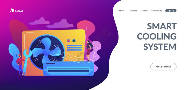 空调智能冷却系统空调装置概念网站充满活力的紫罗兰着陆网页模板空调概念着陆网页图片