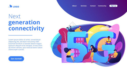 5g网络下一代连通现移动信概念充满活力的紫外线着陆网页模板站5g络概念登陆页面图片
