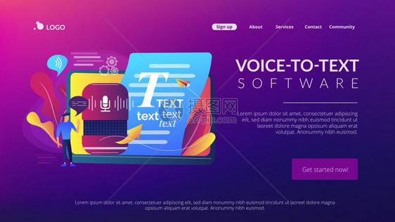 语音到文本应用程序语音识别应用程序语音转换为文本多语言音识别器到文本软件概念网站主页登陆模板图片