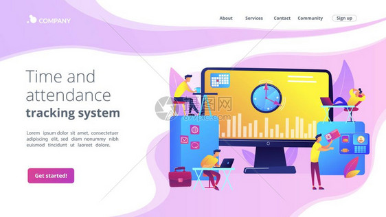 工作人员纪律时间和出勤跟踪系统办公室时间跟踪雇员管理概念网站主页登陆模板时间和出勤跟踪系统概念登陆页面图片