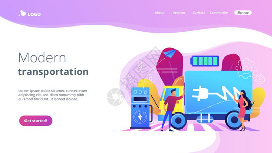 电动卡车生态友好后勤现代交通概念网站充满活力的紫罗兰着陆网页模板电动卡车概念着陆网页图片