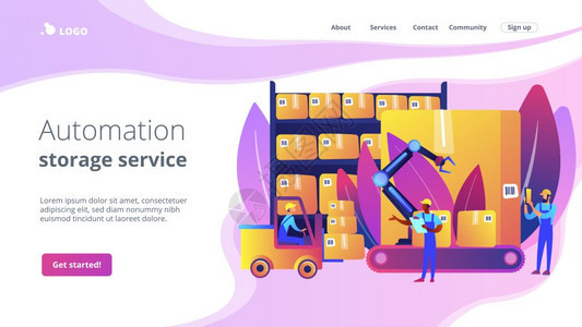 仓库后勤转盘技术使用自动化储存服务概念网站主页着陆模板仓库后勤概念着陆网页图片