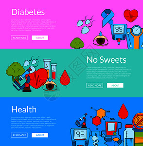 水平海报收集矢量糖尿病图示网络横幅标语模板插图图片
