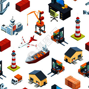 海洋物流和港口运输交通工具图标图片
