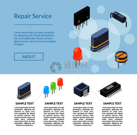 矢量等微晶片和电子部件图标着陆页模板示意图图片