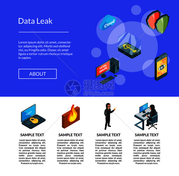 日期漏泄保护数据库安全3d网络横幅页面病媒等量数据和计算机安全图标着陆页面模板图片