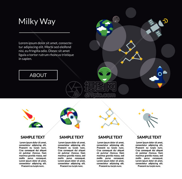矢量平面空间图标着陆页模板插图横幅和海报图片