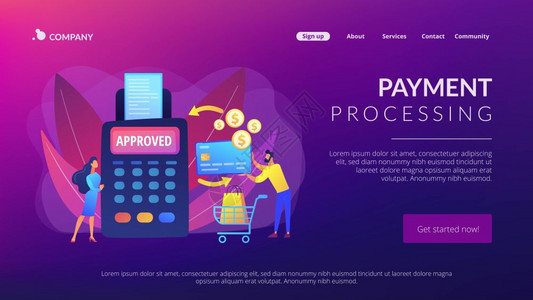 网上购物付款处理简易系统数字服务概念网站主页着陆模板付款处理概念着陆网页图片