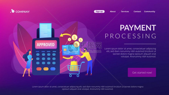 网上购物付款处理简易系统数字服务概念网站主页着陆模板付款处理概念着陆网页图片