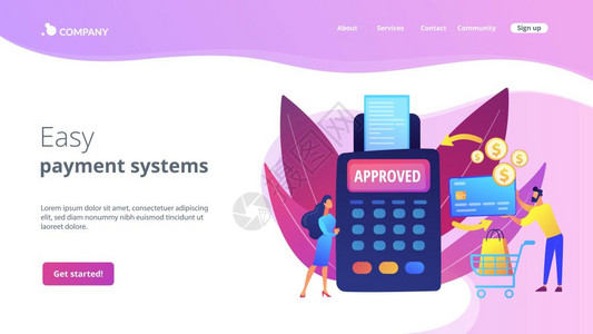 网上购物付款处理简易系统数字服务概念网站主页着陆模板付款处理概念着陆网页图片