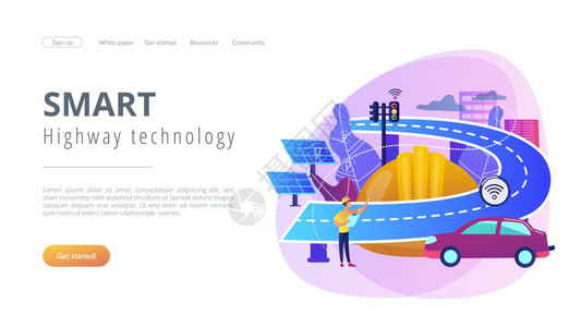 智能道路充满活力的紫罗兰概念登陆页面图片