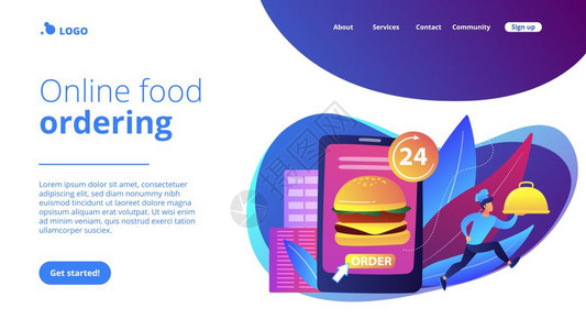 提供食品服务在线订购食品247个食品服务概念网站充满活力的紫罗兰登陆网页模板提供食品服务概念登陆页面图片