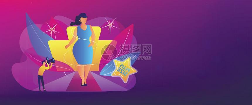 摄影师拍摄女模特照片扁平风卡通矢量插画图片