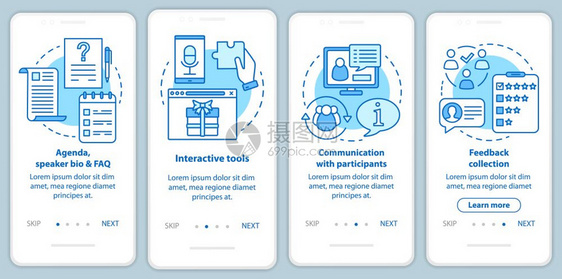 交互式工具与参者的交流通过步骤的图形指示uxig带插图的矢量模板图片