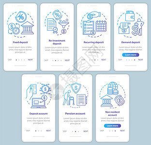 储蓄存款投资在手机应用程序页面屏幕矢量模板上不同的保存类型通过网站步骤设置线插图uxgismartphone界面概念图片