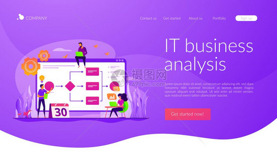 业务流程管理可视化业务分析概念网站主页头登陆网模板业务流程管理着陆页面模板图片
