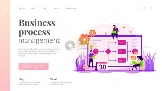 业务流程管理可视化业务分析概念网站主页头登陆网模板业务流程管理着陆页面模板图片