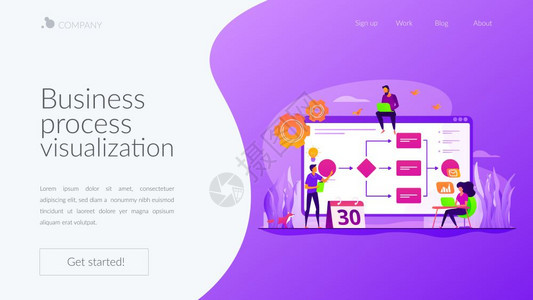 业务流程管理可视化业务分析概念网站主页头登陆网模板业务流程管理着陆页面模板图片