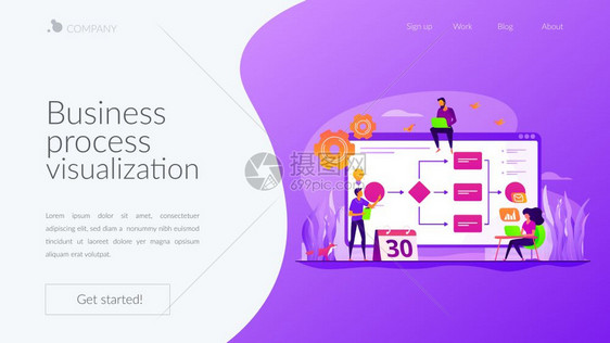 业务流程管理可视化业务分析概念网站主页头登陆网模板业务流程管理着陆页面模板图片