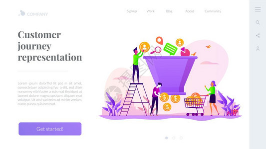 销售漏斗管理客户旅行代表销售漏斗阶段概念网站主页头登陆网模板销售漏斗管理着陆页面模板图片