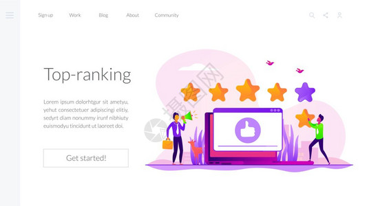 客户反馈审查社交媒体网络在线服务评价级别和等高别概念网站主页头登陆网模板评级着陆网页模板图片