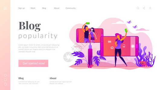 自传文化概念社交网络博客vlog自画像受欢迎程度网站界面ui模板带有信息地理概念创作英雄头版图像的登陆网页自传矢量着陆页面模板背景图片
