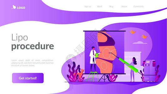 外科医生和护士为病人提供咨询乳脂抽吸液处理肪去除手术概念网页主头上着陆网模板脂液抽吸概念着陆页面图片