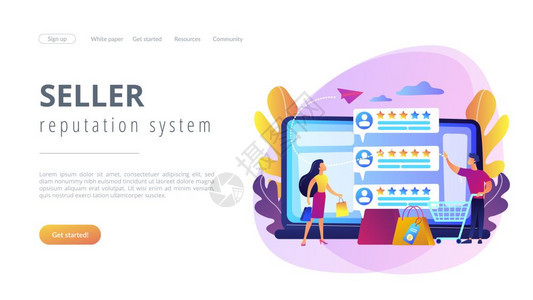 销售商名声系统最高评级产品客户反馈率概念充满活力的紫外线着陆网页模板站销售商名声系统概念登陆页面图片