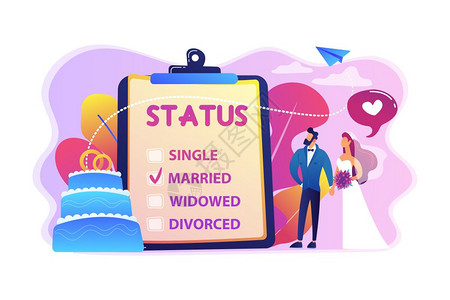 已婚夫妇和在剪贴板上的婚姻状况小人关系状况婚姻和分居婚姻离概念充满活力的紫外线矢量孤立说明关系状况概念矢量说明图片