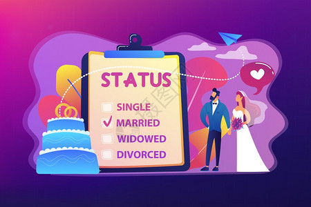 已婚夫妇和在剪贴板上的婚姻状况小人关系状况婚姻和分居婚姻离概念充满活力的紫外线矢量孤立说明关系状况概念矢量说明图片