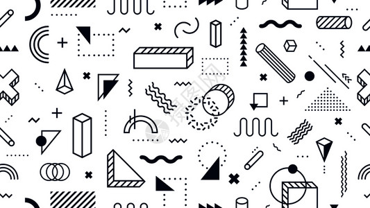 数字8抽象几何形状无缝模式趋势孟菲斯风格有趣的80年代孟菲斯风格