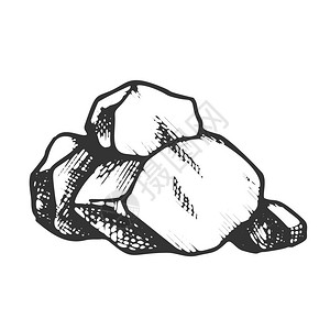 石头建筑设计装饰花园天然石块雕刻模板以古代风格黑白插图绘制设计