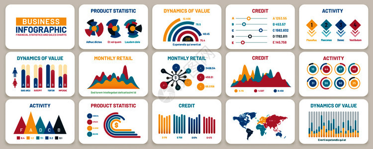 商业列报图表财务告营销数据图表和信息模板广告统计栏信息图表或商业增长信息矢量集营销数据图表和信息模板矢量集图片