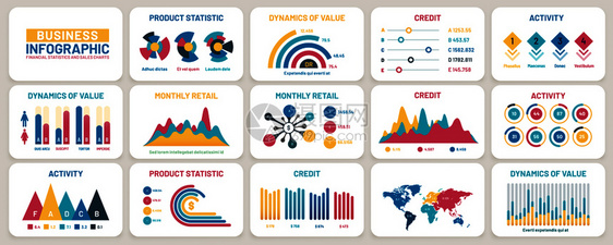 商业列报图表财务告营销数据图表和信息模板广告统计栏信息图表或商业增长信息矢量集营销数据图表和信息模板矢量集图片