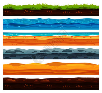 沙丘绿草地表景观沙漠和有海水的滩开发游戏水平的地层结构孤立的地质
