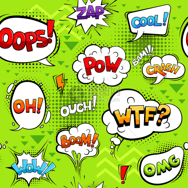 标题为漫画泡沫无缝卡通爆炸圆环在气球反向模式矢量纺织品设计中发出