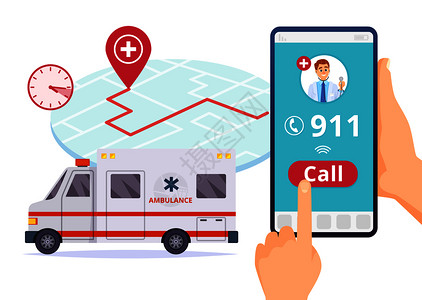 呼叫按钮急救护车服务紧急呼叫概念图插画