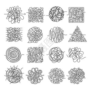 绳子打结线条杂乱无序的螺线绳子杂乱的线条插画