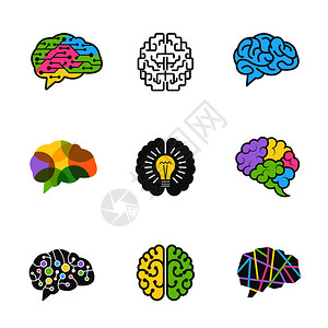 概念型图片大脑彩色符号创意智能脑矢量图片设计用于商业标识型的大脑
