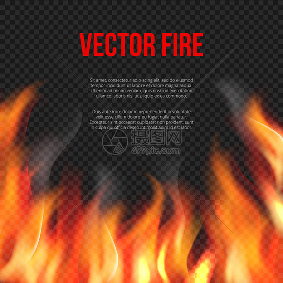 在透明的本底病媒爆炸模板上点燃火焰的灯光说明危险的火灾横幅背景图片
