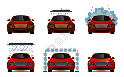 汽车抛光打蜡汽车洗水服务收集成套材料插画