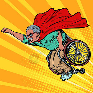 非在轮椅上残疾的超级英雄老年人的健康和长寿流行艺术反向矢量说明绘制老式帆布图非在轮椅上残疾的超级英雄老年人的健康和长寿图片