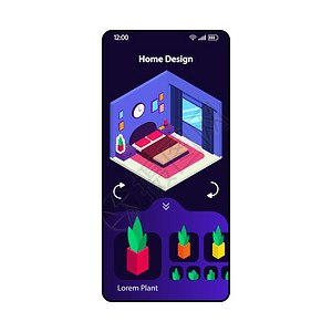 3d家用智能手机界面矢量模板移动网页现代布局内部设计软件屏幕房间装饰和屋规划部件用于应程序的平式ui电话显示图片