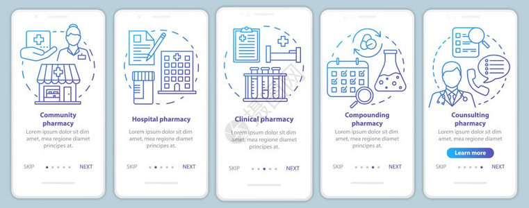医院诊所药理学有线插图的步行式网站骤uxig智能手机界面概念图片
