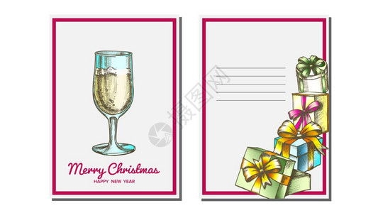 圣诞节贺卡矢量香槟瓶季节冬愿望假日概念手画图例冬季愿望图片