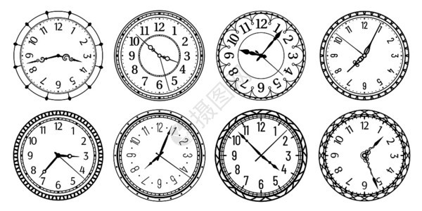 古董钟带有阿拉伯数字反面表和记优雅的时钟标记孤立的矢量说明符号古董钟时图古董用阿拉伯数字反面表和记矢量说明图片