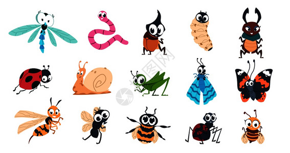 蜜蜂幼虫卡通可爱昆虫蝴蝶大黄蜂蜘蛛幼虫矢量元素插画