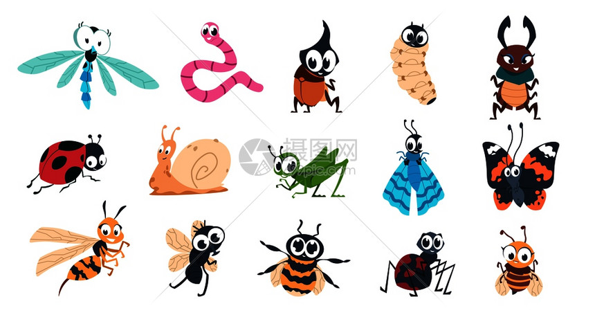 卡通可爱昆虫蝴蝶大黄蜂蜘蛛幼虫矢量元素插画图片下载 正版图片 摄图网 卡通可爱昆虫蝴蝶大黄蜂蜘蛛幼虫矢量元素插画图片下载 正版图片 摄图网
